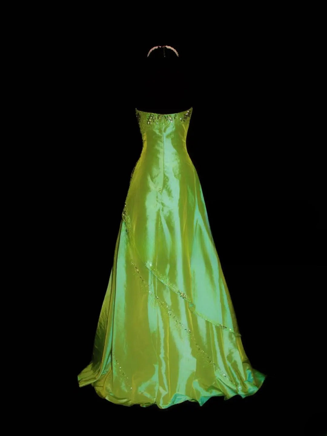 Vintage 2000s Prom Dresses Ball Gown Sweetheart Green Satin With Crystals Long Party Gown Formal Outfits RB6196