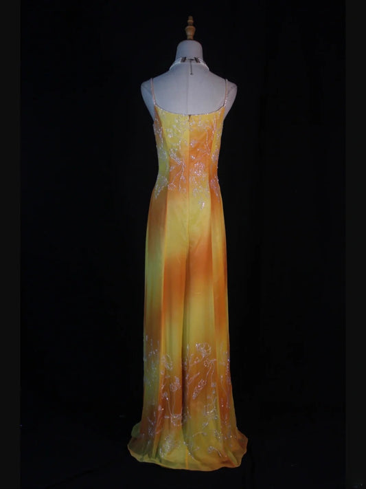 Retro 60s A line Spaghetti Straps Multi Colors Chiffon With Beads Long Prom Dresses Inspo 22th Birthday Outfit Formal Gown AS376