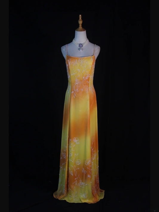 Retro 60s A line Spaghetti Straps Multi Colors Chiffon With Beads Long Prom Dresses Inspo 22th Birthday Outfit Formal Gown AS376