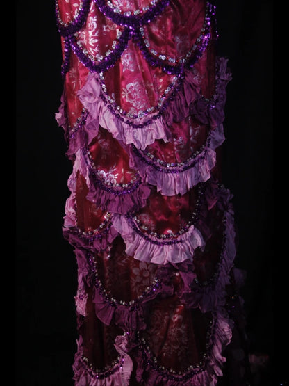 Robe de bal longue vintage années 80, coupe trapèze, décolleté cœur, dentelle et perles à motifs de raisin - Inspiration tenue d'anniversaire - Robe de soirée AS378
