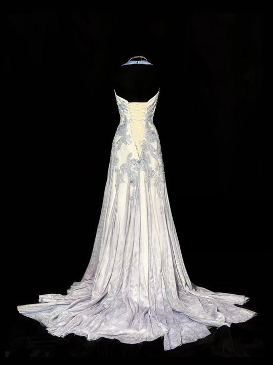 Vintage 2000s Prom Dresses Mermaid Halter Lilac Lace With Corset Fitted Long Party Gown Formal Outfits RB6198