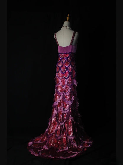 Robe de bal longue vintage années 80, coupe trapèze, décolleté cœur, dentelle et perles à motifs de raisin - Inspiration tenue d'anniversaire - Robe de soirée AS378