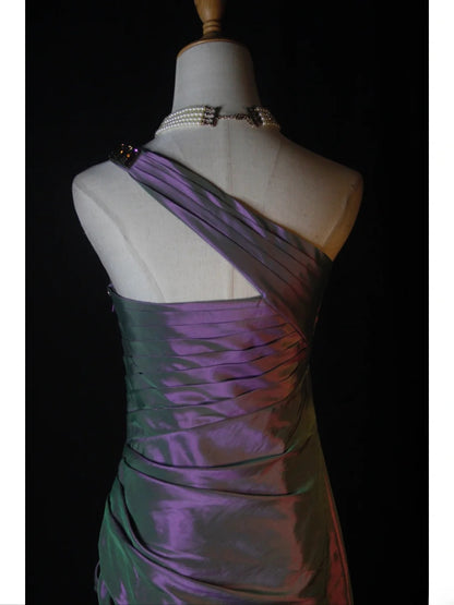 Vintage Sheath One Shoulder Grape Taffeta Beaded Bodice Plus Size 18th Birthday Outfits Homecoming Dresses Cocktail Gown AS379