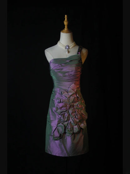 Vintage Sheath One Shoulder Grape Taffeta Beaded Bodice Plus Size 18th Birthday Outfits Homecoming Dresses Cocktail Gown AS379