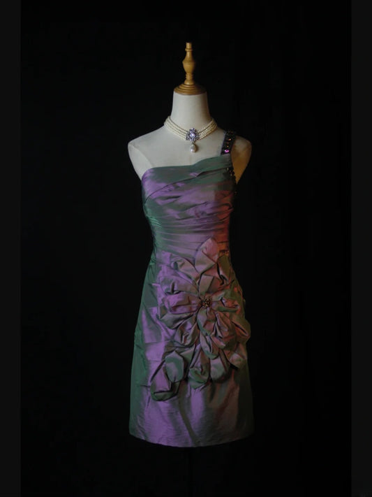 Vintage Sheath One Shoulder Grape Taffeta Beaded Bodice Plus Size 18th Birthday Outfits Homecoming Dresses Cocktail Gown AS379