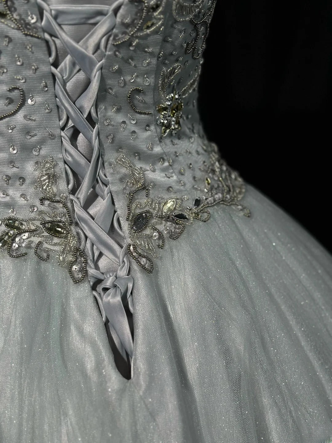 Charming Prom Dresses Ball Gown Sweetheart Silver Gray Tulle With Beading Night Evening Formal Outfits RB6203