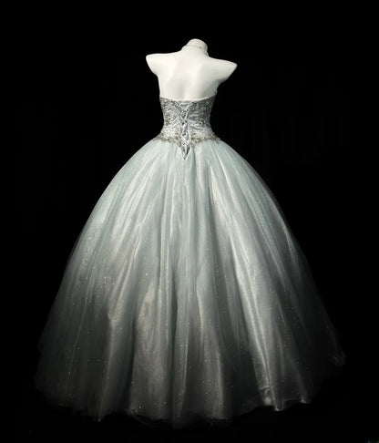 Charming Prom Dresses Ball Gown Sweetheart Silver Gray Tulle With Beading Night Evening Formal Outfits RB6203