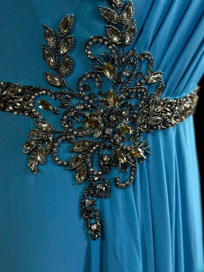 Modest Prom Dresses Mermaid Scoop Blue Chiffon 1950s Retro Classy Party Formal Outfits RB6205