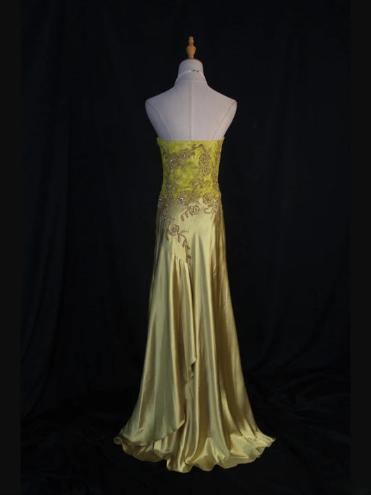 Retro 60s Mermaid Sweetheart Yellow Lace Chiffon With Beads Long Prom Dresses Inspo 22th Birthday Outfit Formal Gown AS386