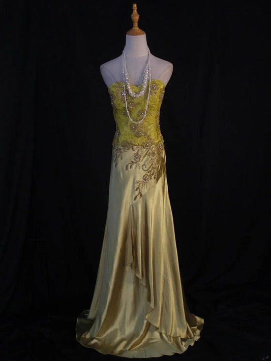 Retro 60s Mermaid Sweetheart Yellow Lace Chiffon With Beads Long Prom Dresses Inspo 22th Birthday Outfit Formal Gown AS386