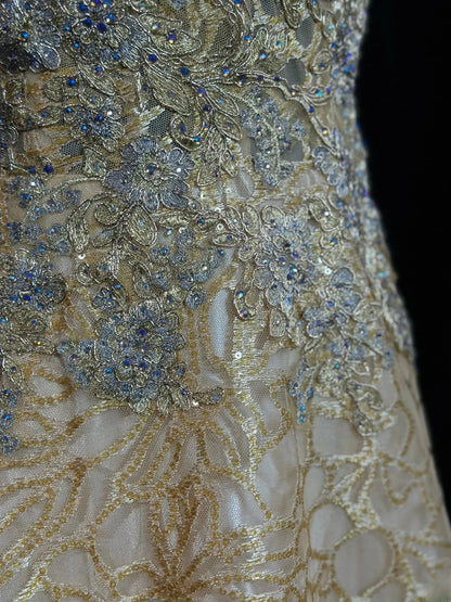 Vintage 2000s Prom Dresses A line Off The Shoulder Gold Lace With Zipper Back Long Party Formal Outfits RB6207