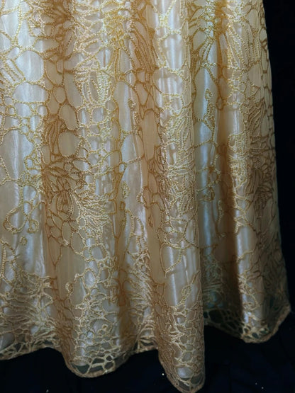 Vintage 2000s Prom Dresses A line Off The Shoulder Gold Lace With Zipper Back Long Party Formal Outfits RB6207