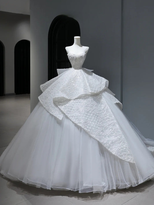 Princess Long Wedding Dress Ball Gown Sweetheart Style for Bride With Sequin Beaded Bodice Train Bridal Dresses AS387