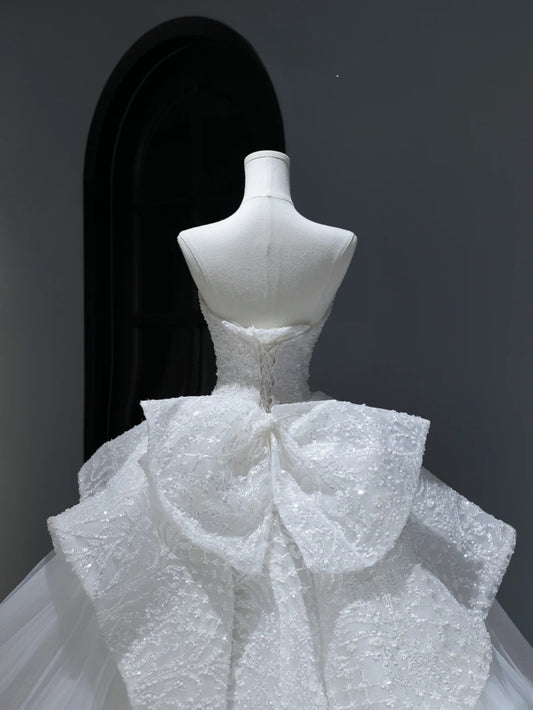 Princess Long Wedding Dress Ball Gown Sweetheart Style for Bride With Sequin Beaded Bodice Train Bridal Dresses AS387