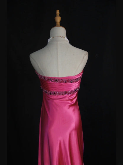 Retro 1950s A line Sweetheart Hot Pink With Beads Long Prom Dresses Inspo 21st Birthday Outfit Formal Gown AS389