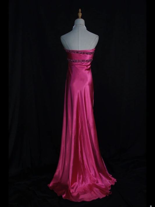 Retro 1950s A line Sweetheart Hot Pink With Beads Long Prom Dresses Inspo 21st Birthday Outfit Formal Gown AS389