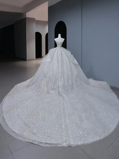 Sparkly Long Wedding Dress Ball Gown Strapless Style for Bride With Sequin Beaded Bodice Train Bridal Dresses AS390