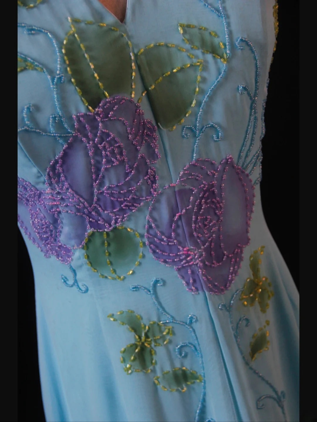 Vintage A Line Halter Chiffon Blue 1950s With Beaded Bodice Long Prom Dresses Inspo Birthday Outfit Formal Gown AS391