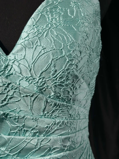 Vintage 2000s Prom Dresses Mermaid V Neckline Blue Lace With Slit Long Party Formal Outfits RB6211
