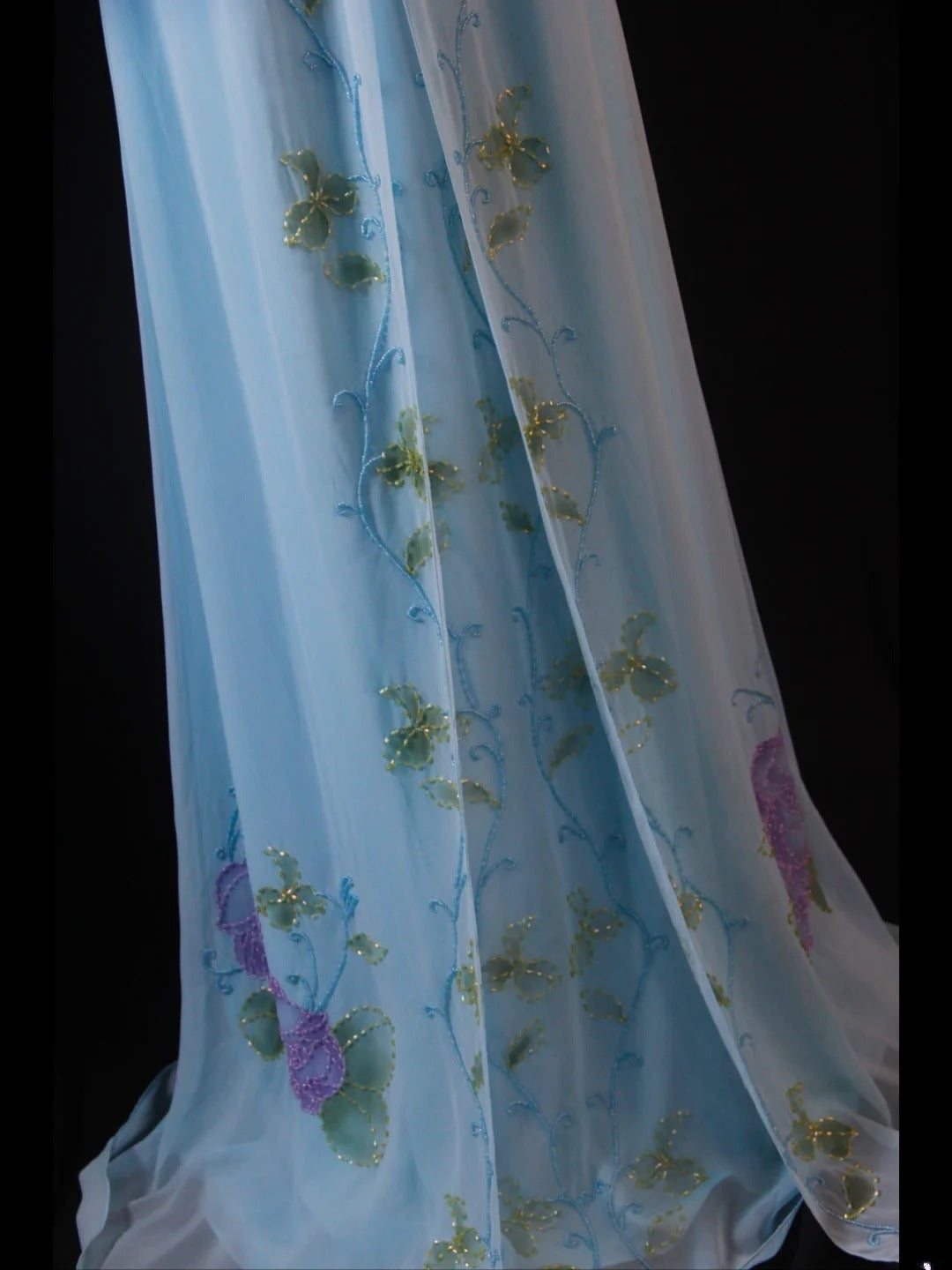 Vintage A Line Halter Chiffon Blue 1950s With Beaded Bodice Long Prom Dresses Inspo Birthday Outfit Formal Gown AS391