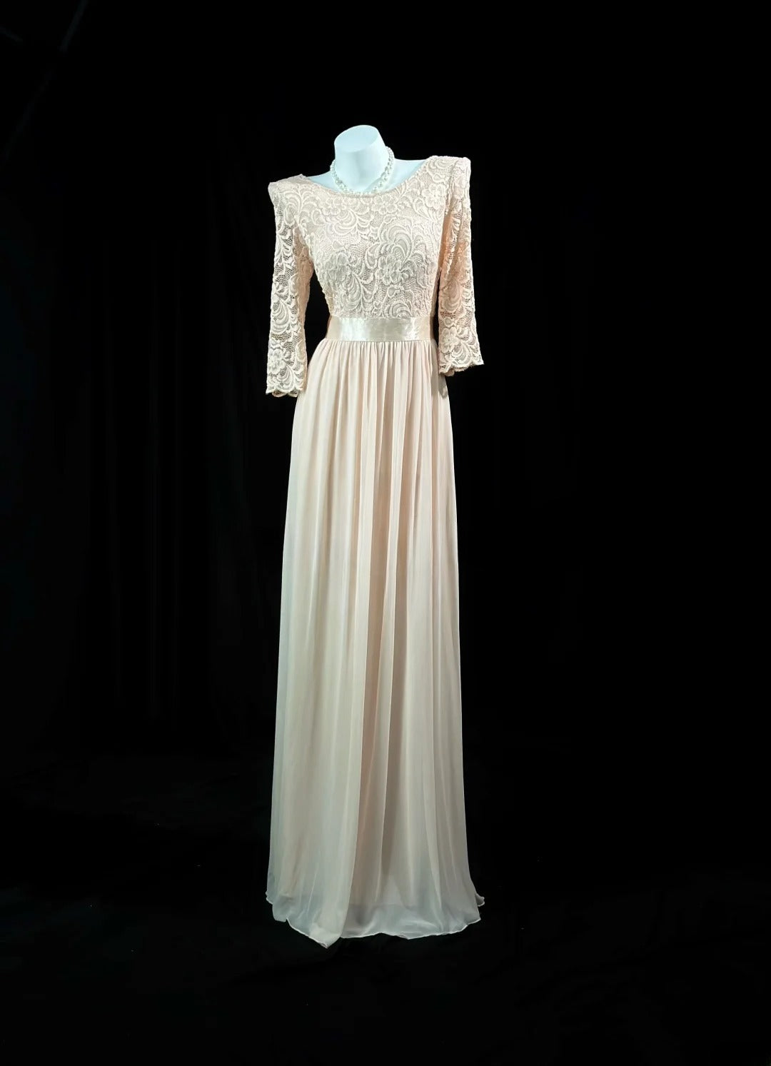 Vintage 2000s Prom Dresses A line Scoop Champagne Lace With Sleeves Long Party Formal Outfits RB6213