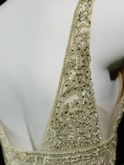 Vintage 2000s Prom Dresses A line V Neck Gold Sequined Lace Long Party Formal Outfits RB6215