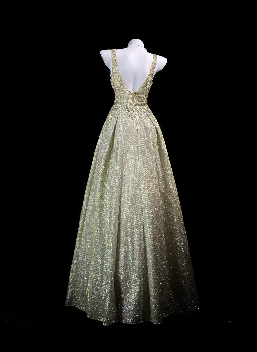 Vintage 2000s Prom Dresses A line V Neck Gold Sequined Lace Long Party Formal Outfits RB6215