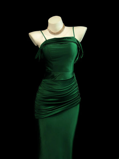 Vintage 2000s Prom Dresses Mermaid Spaghetti Strap Dark Green Long Party Formal Outfits RB6216