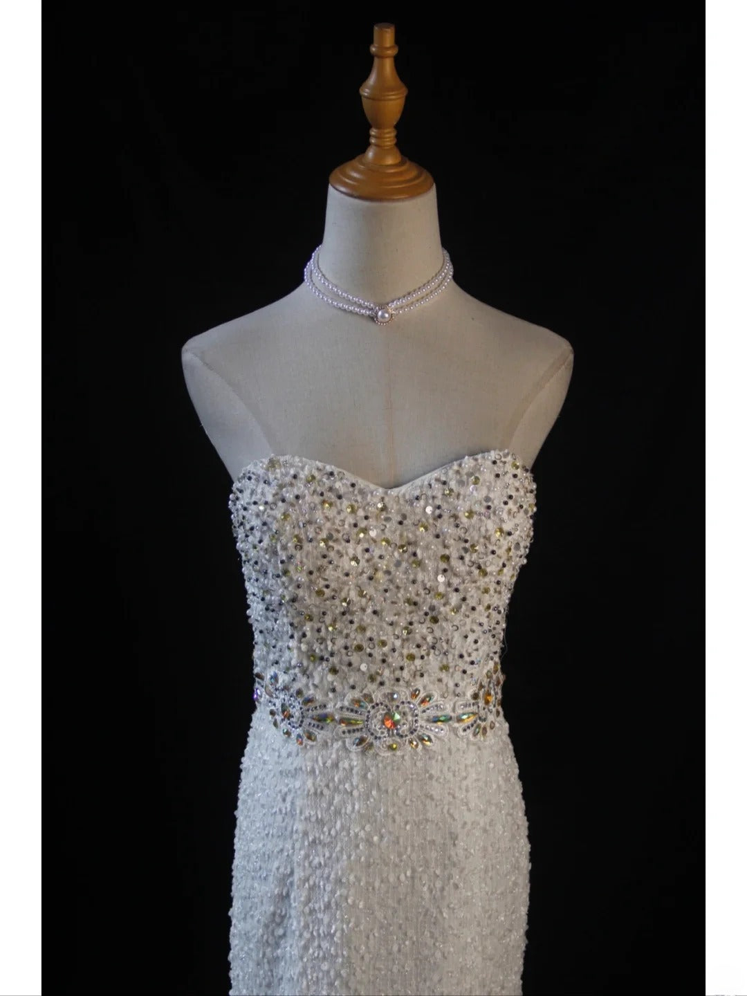 Vintage Mermaid Sweetheart White 1950s With Pearls Beaded Bodice Long Prom Dresses Inspo Birthday Outfit Formal Gown AS396