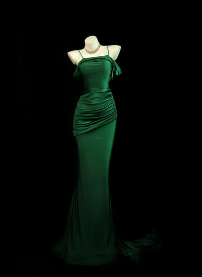 Vintage 2000s Prom Dresses Mermaid Spaghetti Strap Dark Green Long Party Formal Outfits RB6216