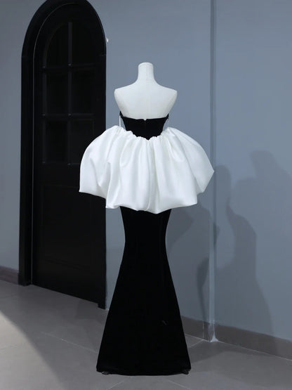 Robe de bal sobre, style sirène, décolleté cœur, en velours noir, inspiration style, robe longue de soirée formelle avec cape AS398