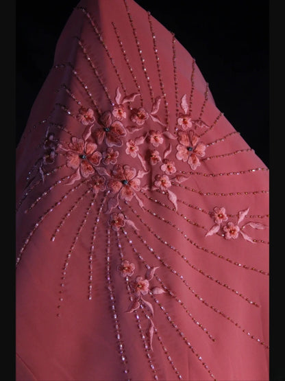 Vintage A line 80s Spaghetti Straps Pink Beads With Beaded Long Prom Dresses Inspo Birthday Outfit Formal Gowns AS399