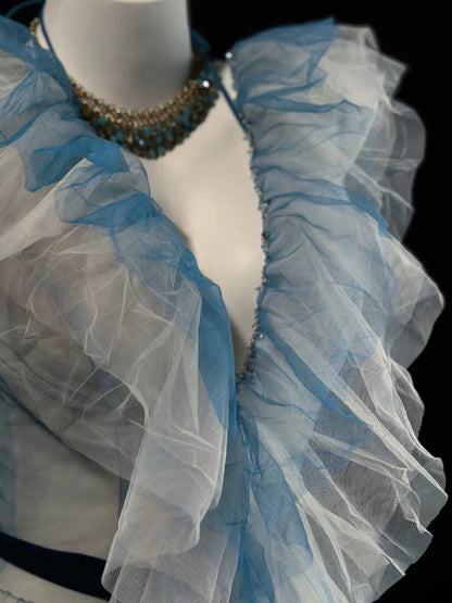 Modest Prom Dresses Ball Gown V Neck Light Blue Tulle 1950s Retro Classy Party Formal Outfits RB6217