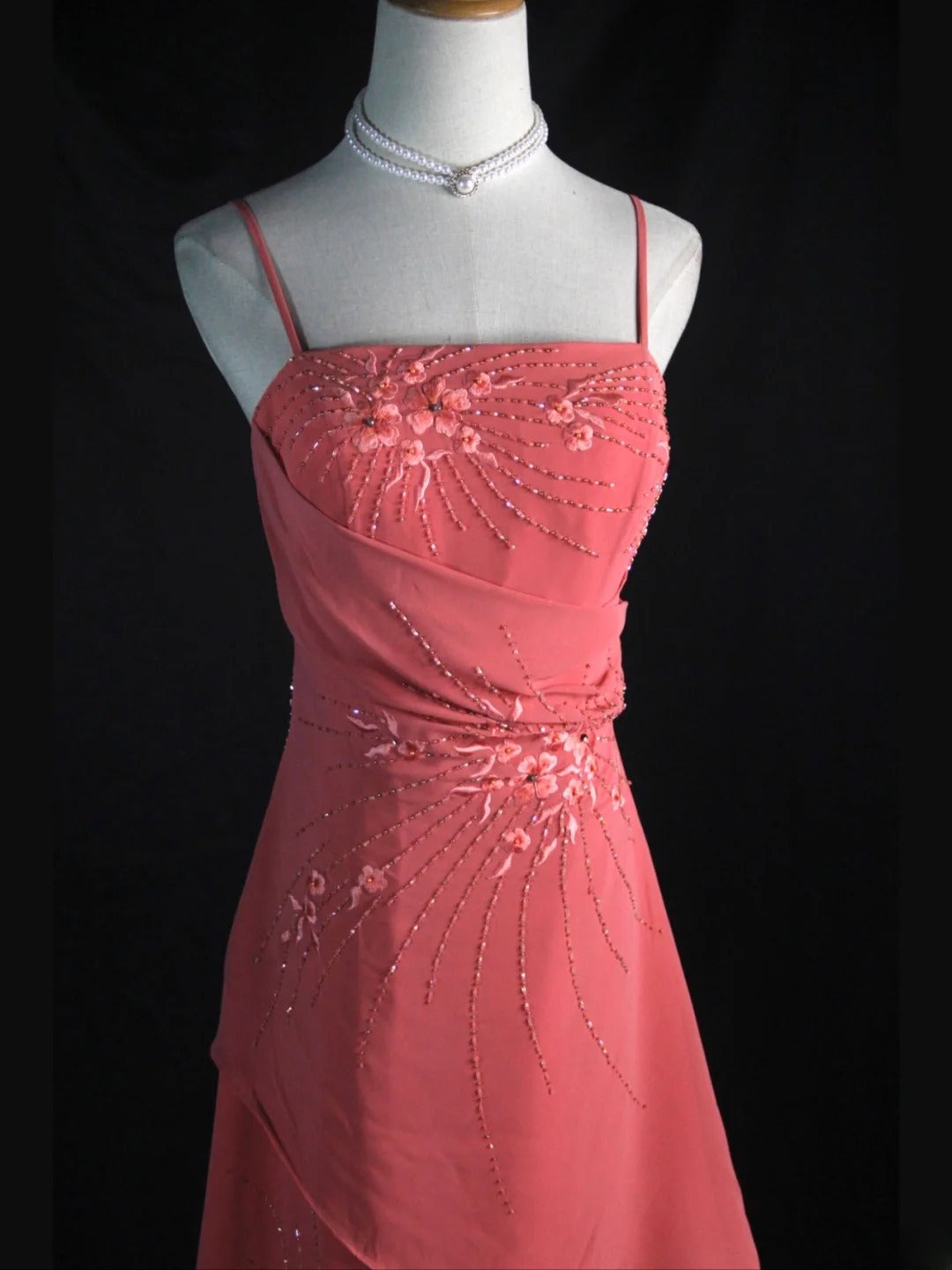 Vintage A line 80s Spaghetti Straps Pink Beads With Beaded Long Prom Dresses Inspo Birthday Outfit Formal Gowns AS399