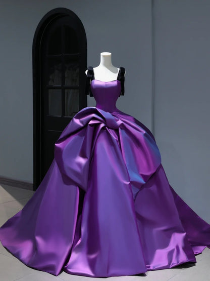 Neues lila Satin-Ballkleid für Quinceañeras, schlicht, sexy, für Partys und süße 16 Geburtstage, Kleid AS404