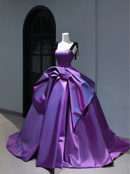 Neues lila Satin-Ballkleid für Quinceañeras, schlicht, sexy, für Partys und süße 16 Geburtstage, Kleid AS404