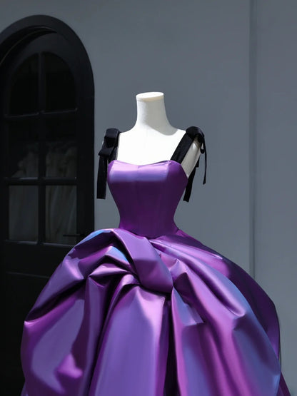 Neues lila Satin-Ballkleid für Quinceañeras, schlicht, sexy, für Partys und süße 16 Geburtstage, Kleid AS404