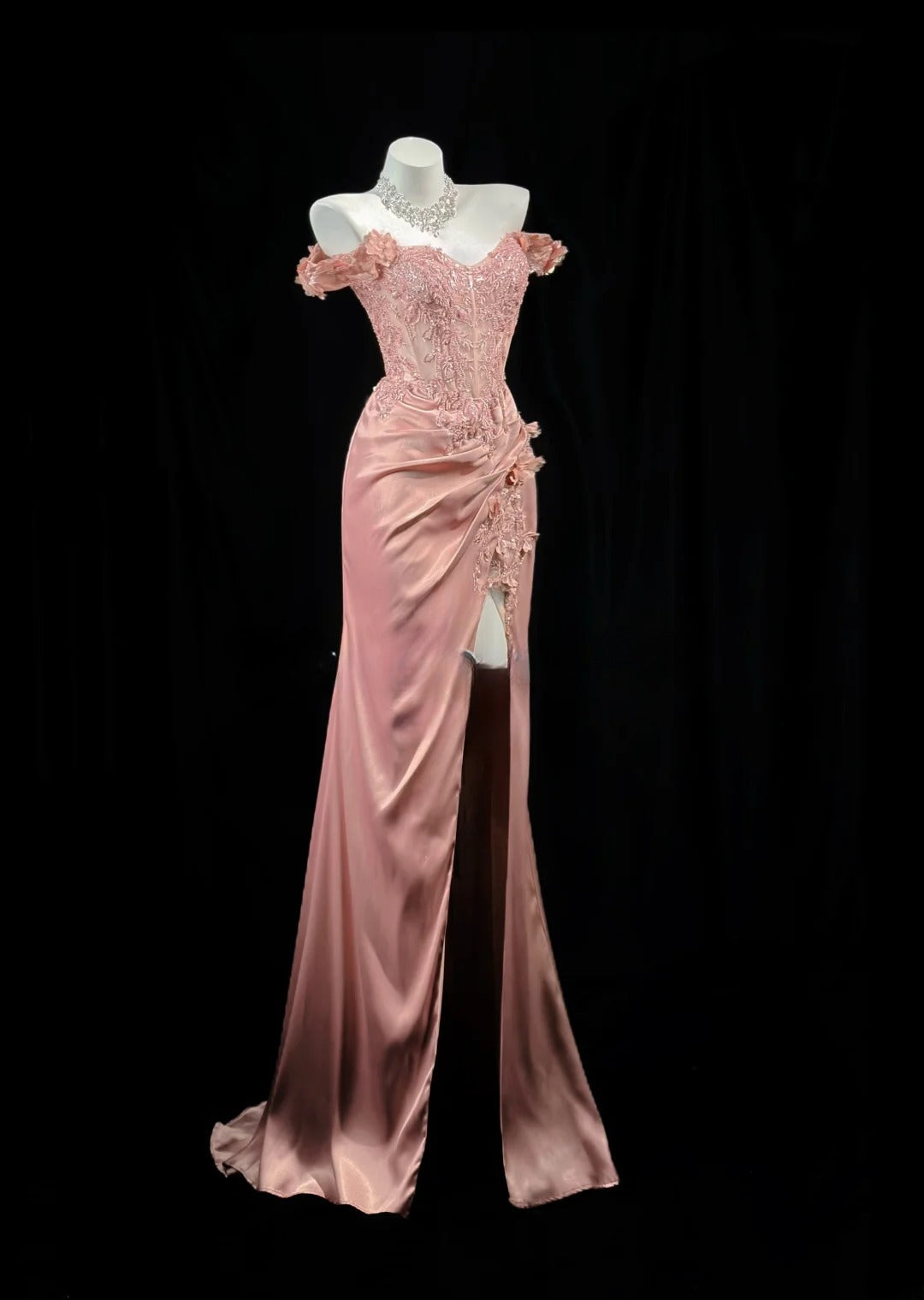 Classy Prom Dresses Mermaid Off The Shoulder Pink Satin 1950s Retro Classy Party Formal Outfits RB6222
