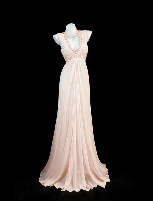 Classy Prom Dresses Mermaid V Neck Light Pink Chiffon 1950s Retro Classy Party Formal Outfits RB6223