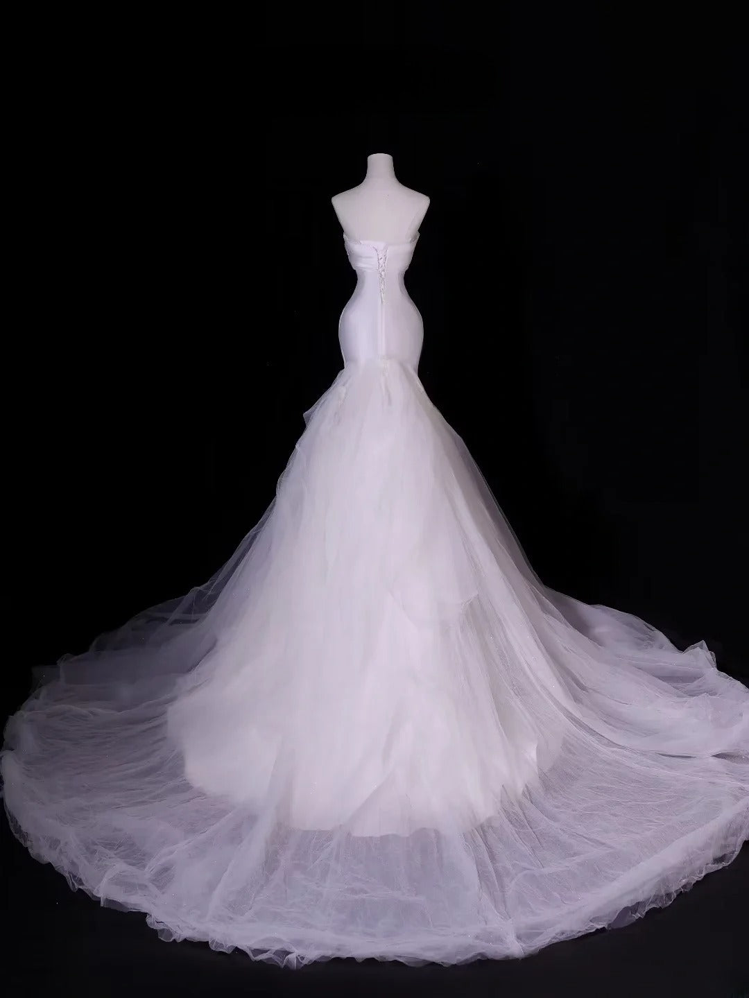 Modest Long Wedding Dresses Mermaid Strapless Silky Satin Style for Bride With Pleated Bodice Train Bridal Dresses AS407