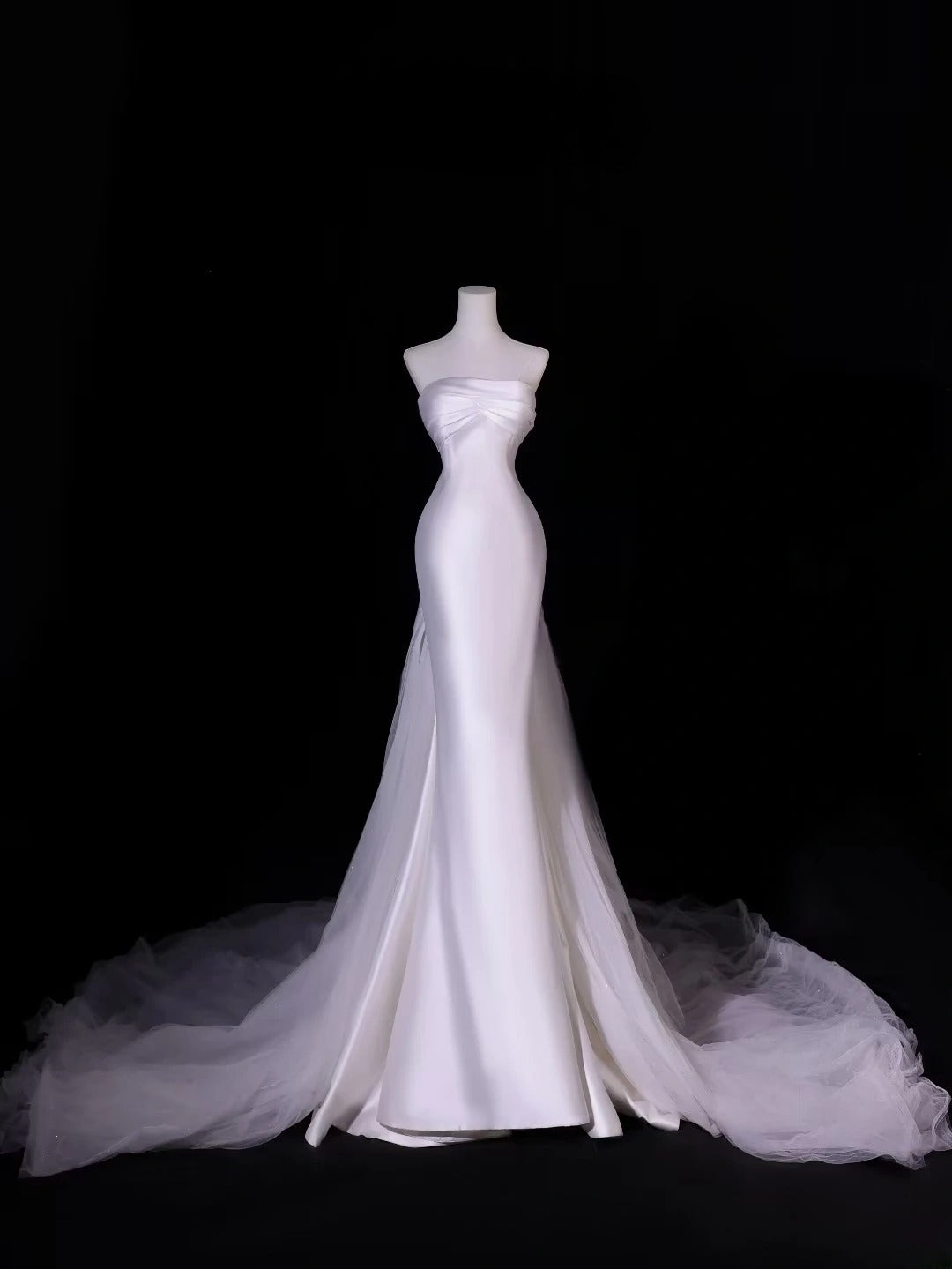 Modest Long Wedding Dresses Mermaid Strapless Silky Satin Style for Bride With Pleated Bodice Train Bridal Dresses AS407