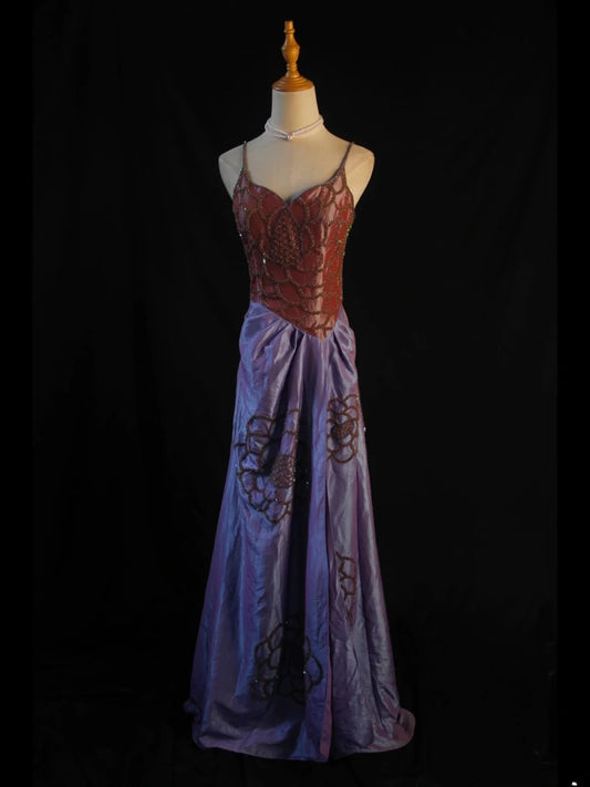 Retro 1950s A Line Spaghetti Straps Taffeta Grape Burgundy With Beads Long Prom Dresses Inspo 21st Birthday Outfit Formal Gown AS407
