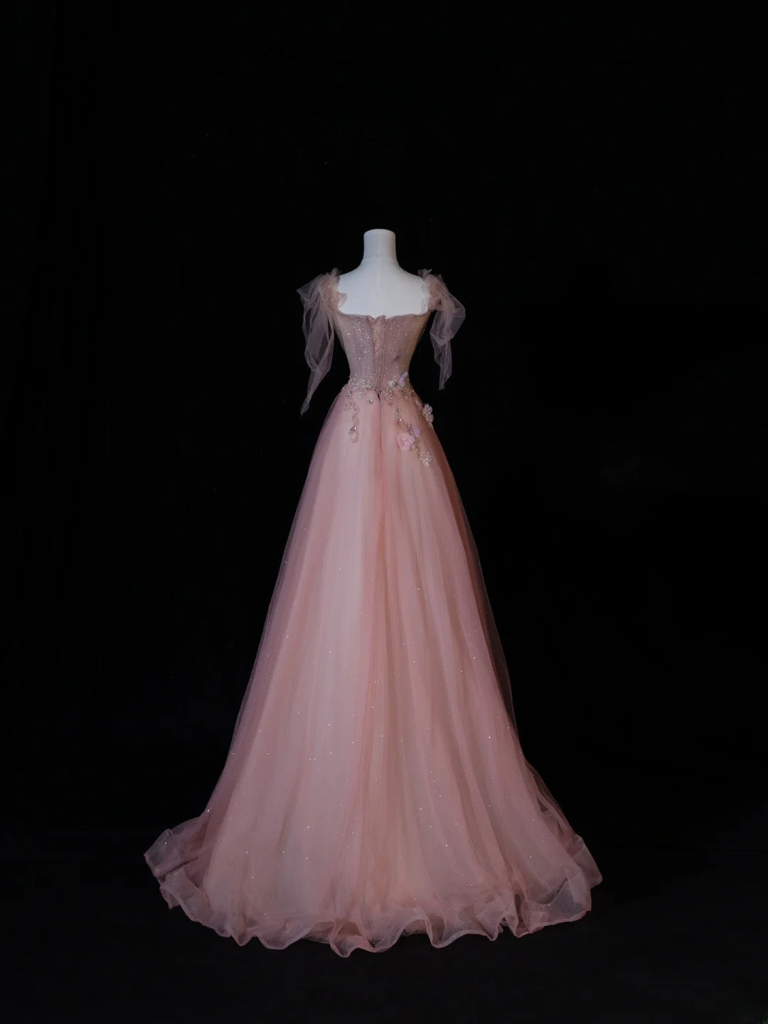 Elegante, schlichte Ballkleider im A-Linien-Stil mit Spaghettiträgern aus rosa Tüll – Inspiration für ein beeindruckendes, langes Abendkleid für Teenager und Gymnasien (AS408)