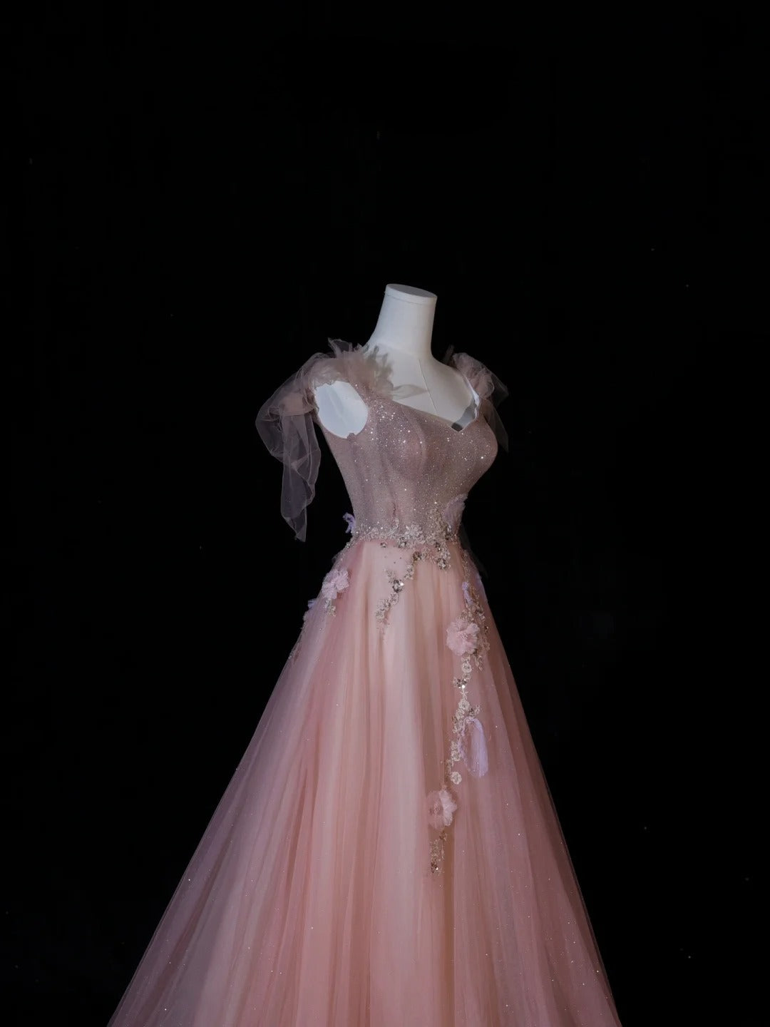 Elegante, schlichte Ballkleider im A-Linien-Stil mit Spaghettiträgern aus rosa Tüll – Inspiration für ein beeindruckendes, langes Abendkleid für Teenager und Gymnasien (AS408)
