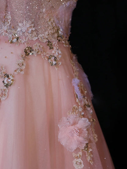 Elegante, schlichte Ballkleider im A-Linien-Stil mit Spaghettiträgern aus rosa Tüll – Inspiration für ein beeindruckendes, langes Abendkleid für Teenager und Gymnasien (AS408)