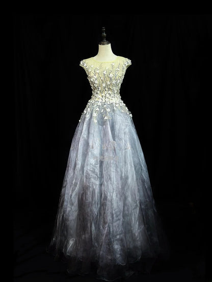 Vintage Prom Dresses Ball Gown Scoop Dusty Gray With Flowers 1950s Retro Classy Party Formal Outfits RB6226