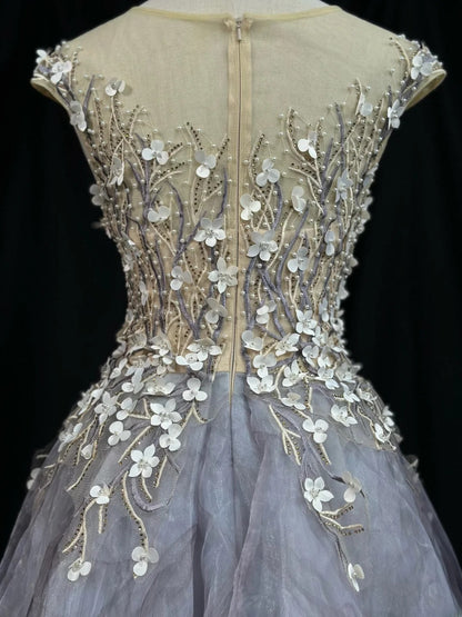 Vintage Prom Dresses Ball Gown Scoop Dusty Gray With Flowers 1950s Retro Classy Party Formal Outfits RB6226