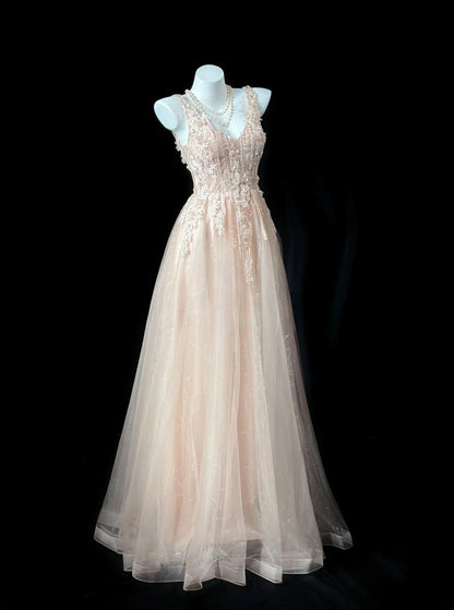 Classy Prom Dresses A line V Neck Light Blush Pink Tulle 1950s Retro Classy Party Formal Outfits RB6227