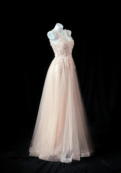 Classy Prom Dresses A line V Neck Light Blush Pink Tulle 1950s Retro Classy Party Formal Outfits RB6227