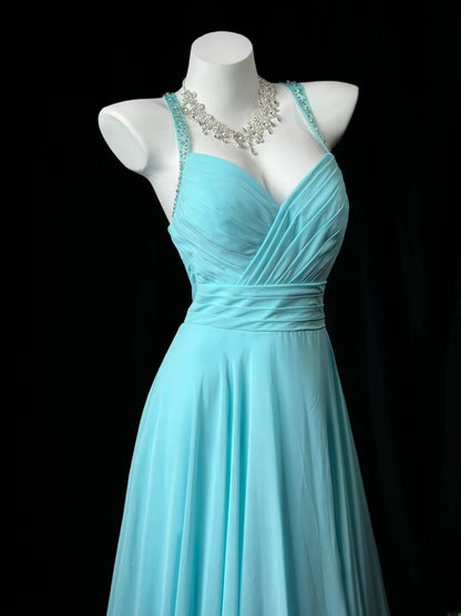 Prom Dresses A line Halter Tiffany Blue Chiffon Vintage 1950s Retro Classy Party Formal Outfits RB6228